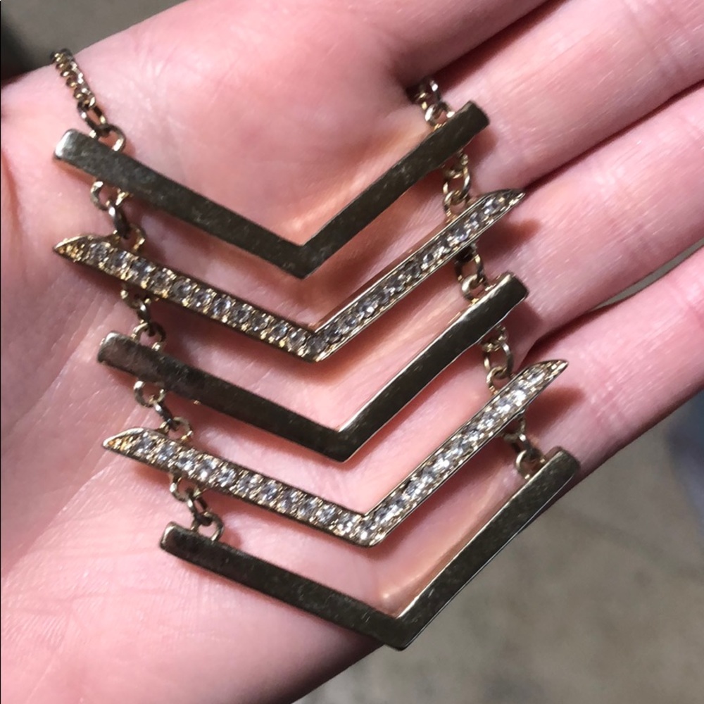 Gold chevron rhinestone necklace